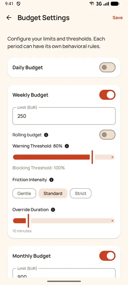 Budget settings