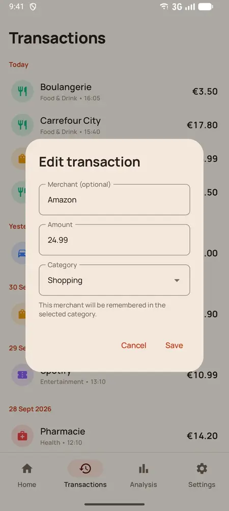 Editing a transaction