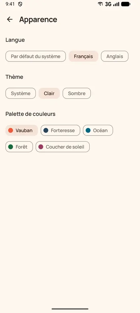 Apparence et palettes de couleurs