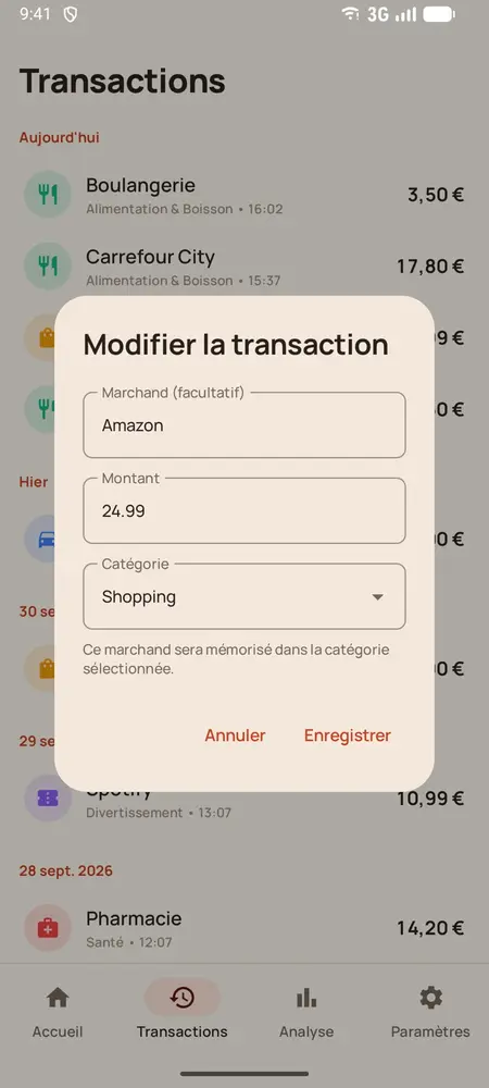 Modification d'une transaction